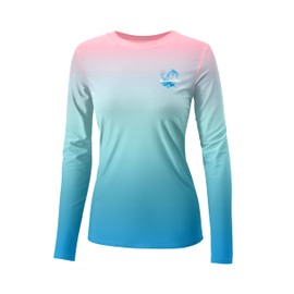 Women's Long Sleeve Sun Protection Crew Neck Hiking Shirts Swimming Tops Dry Fit Uv Rashguard Blue Pink Dolphin L