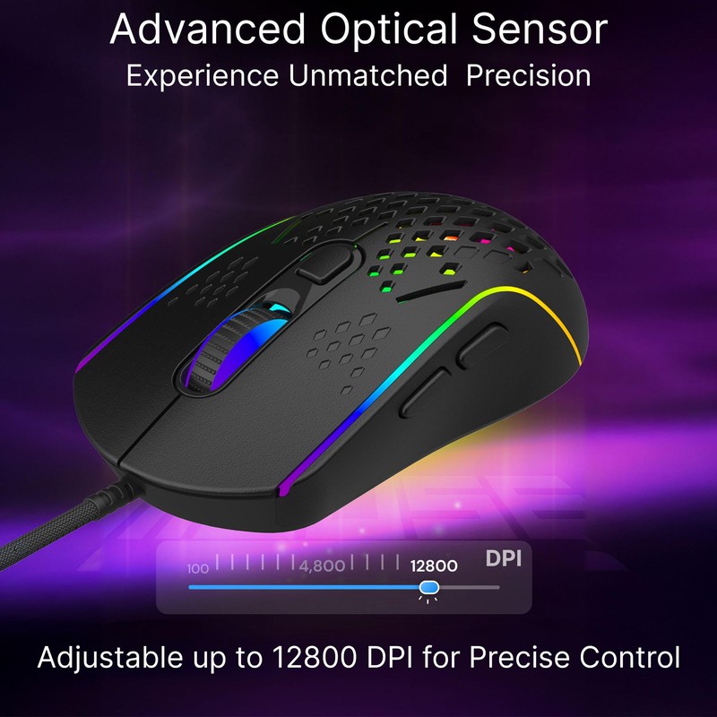 Laser Wired Gaming Mouse MI1210, RGB, 12800 DPI, 6 Buttons,