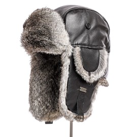 frr Leather Rabbit Fur Aviator Hat (M, Black)
