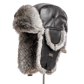 frr Leather Rabbit Fur Aviator Hat (M, Black)