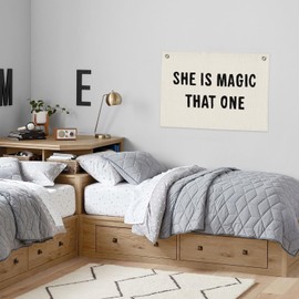 PLKMN She Is Magic That One Canvas Banner, Girls Room Decor, Inspirational Banner Wall Hanging Banner Flag Decor for Nursery Classroom School Playroom Kids Room