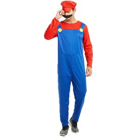 YIYUANIJI Carnival Cosplay Classic Fancy Dress Costume, Super Bros Classic Bizarre Costume with Hat and Moustache, Adult/Child Set