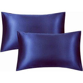 Satin Silky Pillowscases Set for Hair - Pillowcase Covers with Envelope Closure -Cool and Easy to Wash -Set of 2 - Only Pillow Cover No Insert (Navy, King(20"x36"))