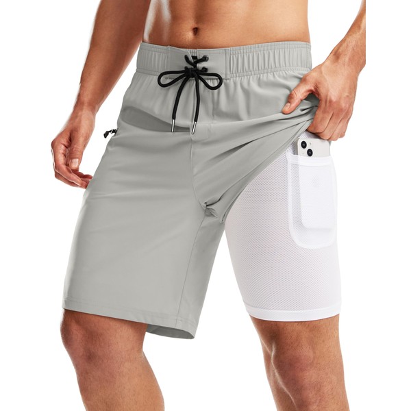 Pinkbomb Men's Swim Trunks with Compression Liner 9 Inch Quick