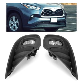 HECASA Pair LED Fog Lights Compatible with 2020 2021 2022 Toyota Highlander Fog Lamp W/Wire Harness & Switch & Relay Chrome Housing Clear Lens