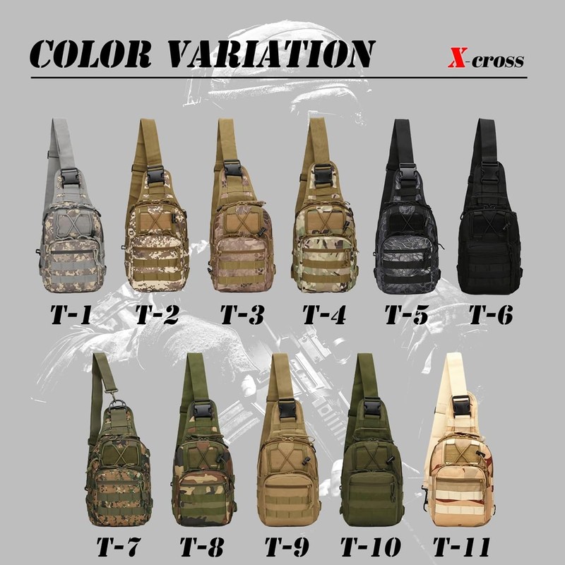 X-cross Military Body Bag, Large Capacity, 3-Way, One Shoulder, Lightweight,