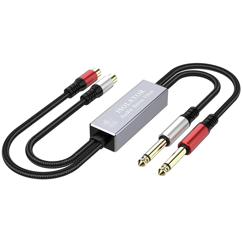 Audio Noise Filter Adapter:Dual 6.35mm 1/4" TRS Male to 2