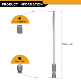 sourcing map 3pcs H3.0 Hex Head Drill Bit Wrench 3mm Metric Flat Tip 1/4" Hex Shank 150mm (6") Long Magnetic Hexagonal Screw Driver Socket Industrial Screwdriver Power Bits