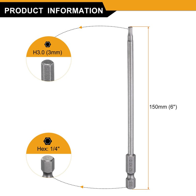 sourcing map 3pcs H3.0 Hex Head Drill Bit Wrench 3mm