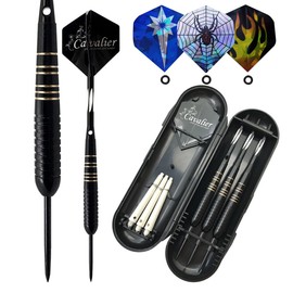 23g Steel Tip Darts Set for Dartboard,Professional Black Coated Brass Darts with Aluminum Shafts and Extra 3pcs Rubber O-Rings 3pcs PET Flights
