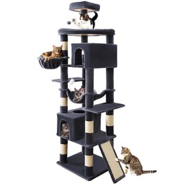 AMHANCIBLE Large Cat Tree, 83 Inch Multi-Level Tall Tower for Indoor Adult Cats, with Scratching Post and Board, Hammock, Condos, Hanging Basket, Activity Center to Play and Sleep, Dark Grey, PT21DG