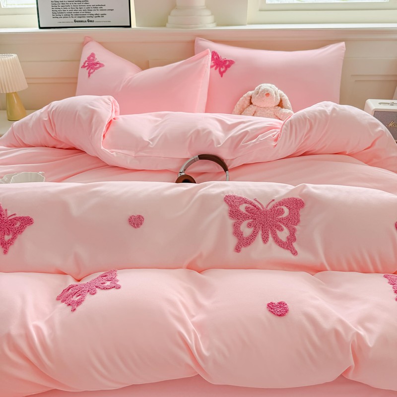 Dearller Twin Pink Comforter Set for Girls 5 Pieces Tufted