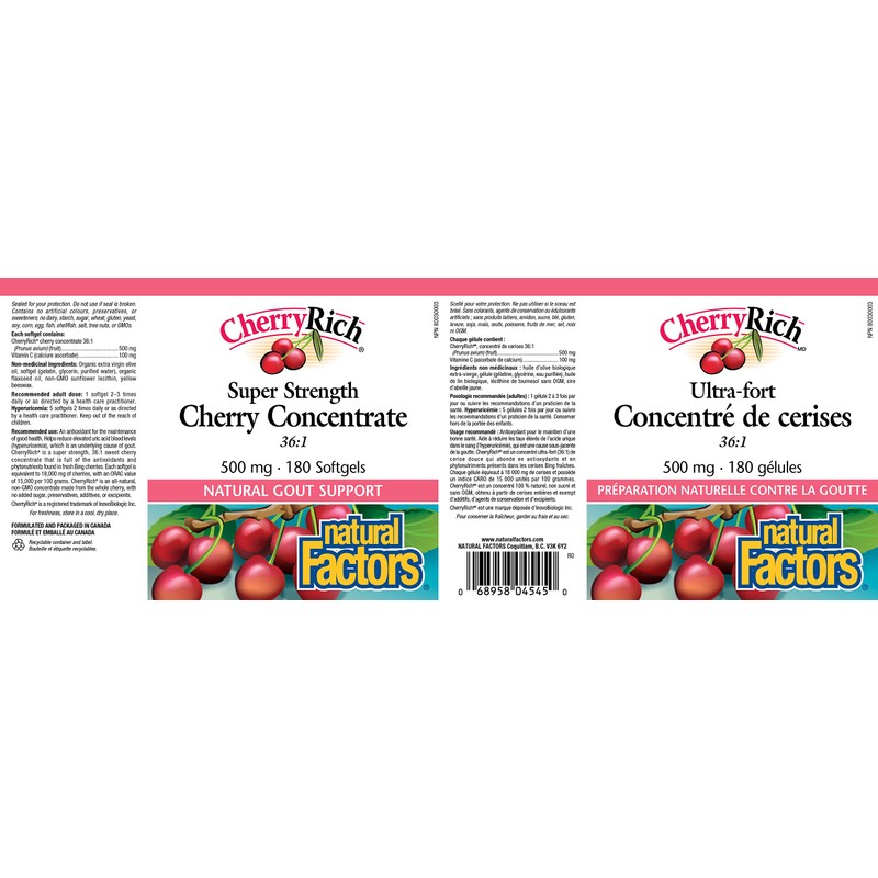 Natural Factors Super Strength Cherry Concentrate, 180 Softgels