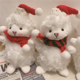 Cute Christmas Sheep Doll Fluffy Keychain Holiday Gift Free Size / Red White Scarf Sheep 2ea