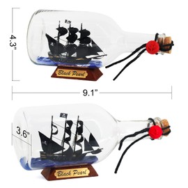 NAUTIMALL Black Pearl Caribbean Pirate Model Ship in a Bottle Glass Ornament Table top Nautical Home Decoration Mayflower USS Constitution USCG Eagle Gift for boy (Black Pearl 9”)
