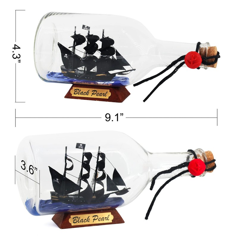 NAUTIMALL Black Pearl Caribbean Pirate Model Ship in a Bottle
