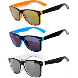 Retro Style 2 Tone Frame Vintage Full Mirror Lens Sunglasses 3 Pairs