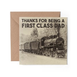 1 x Greeting Card - Vintage Steam Train First Class Dad Happy Birthday Father's Day Travel Funny Love Wife Partner Girls Boys Friend #79740