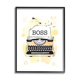 Stupell Industries Vintage Yellow Typewriter Boss Text Abstract Splash, Design by Martina Pavlova Black Framed Wall Art, 24 x 30