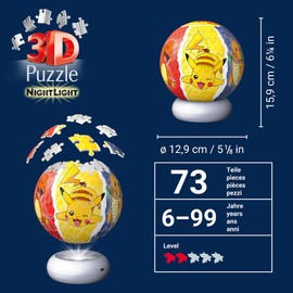 Ravensburger - Puzzle Ball Nightlight Pokémon | Puzzle 3d Bambini 6 Anni O Più | Regalo Bambina E Bambino 74 Pezzi | Giochi Bambini 6 Anni