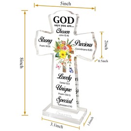 Inspirational Bible Verse Acrylic God Says You Are Sign Cross Standing,Christian Religious Gifts Flowers Acrylic Cross,Christian Jesus Gift for Women Men TableTop Desk Room Decor