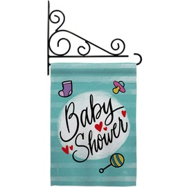 Breeze Decor Baby Shower Garden Flag Set Wall Holder Celebration Boy Girl Occasion Anniversary Party Small Decorative Gift Yard House Banner Made in USA 13 X 18.5