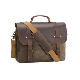 Mens Messenger Bag Waxed Canvas Laptop Briefcase 15.6“ Vintage Genuine Leather Crossbody Bags Waterproof Satchel Shoulder Bag