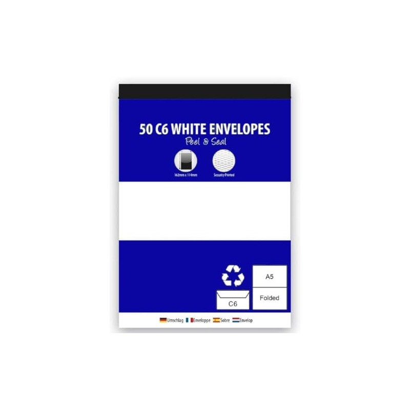 50 White C6 Envelopes, 80gsm - Peel & Seal