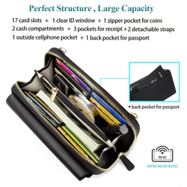 Peacocktion Crossbody Bags for Women Travel RFID Wristlet Wallets Vegan Leather Clutch Purses with Phone Pocket Zipper Gifts Black