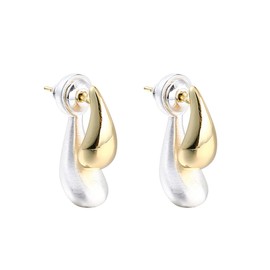 Two-Tone Teardrop Earrings For Women Lightweight Drop Earrings Front-to-back 2 in 1 Hypoallergenic Earrings Fashion Jewelry Chunky Hoop Earring Dangle Water Drop (Two-Tone Teardrop)