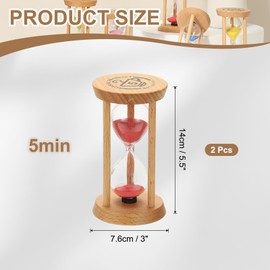 PATIKIL 5 Minutes Sand Timer, 2 Pcs Wooden Sand Watch High Glass Sandglass Timer for Living Room Home Office Restaurant Decoration, Red