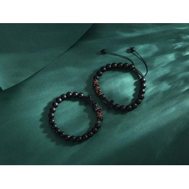 AWARDSEN Gemstone Necklace, Fashion Religion Cross Men 8 mm Natural Stone Black Matte Agate Beads Bracelet Elastic Bracelet Bangle Gift for Dad, Length:, No gemstone