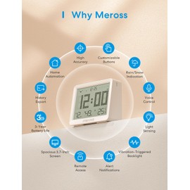 Meross WLAN Hygrometer Indoor Thermometer, Requires meross Hub, Smart LCD Digital Temperature Humidity Meter with App Notification, Compatible with Apple HomeKit, Alexa, Google Home
