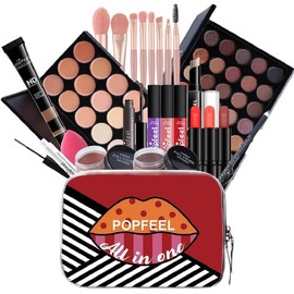Paleta de Maquillaje, Kit de Maquillaje para Mujer, Set de Maquillaje Completo de 24 Piezas con Paleta de Sombras, Lápiz de Cejas, Delineador de Ojos, Máscara de Pestañas, Base de Maquillaje, Corrector, Brillo de Labios, Barra de Labios, Pincel y Espejo, 