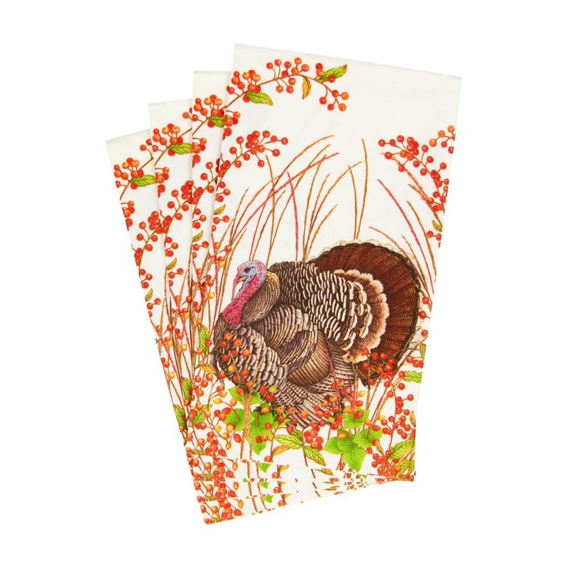 Caspari Turkey and Berries Guest Towel Napkins 15 per pack