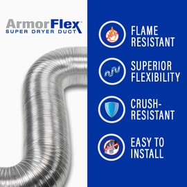 Eastman 8 Foot ArmorFlex Dryer Vent, Flexible Aluminum Duct with Clamps, Semi-Rigid, 69028
