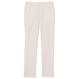 Kroon Men's Andrew Flat Front AIM Active Inspired Movement Combed Cotton Seersucker Suit Separate Pants Modern Fit, Tan and White