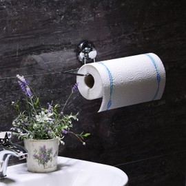 HASKO Accessories - Suction Cup Paper Towel Holder- Chrome Plated Stainless Steel Bar for Bathroom & Kitchen (Chrome)