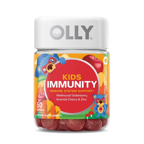 OLLY Kids Immunity Gummy, Immune Support, Wellmune, Elderberry, Vitamin C, Zinc, Kids Chewable Supplement, Cherry - 50 Count