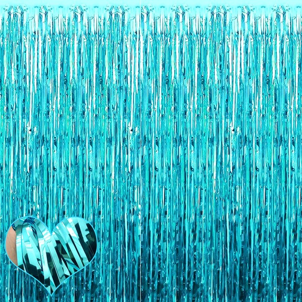 4 Pack Lake Blue Fringe Curtain Backdrop, 3.2Ft x 6.6Ft