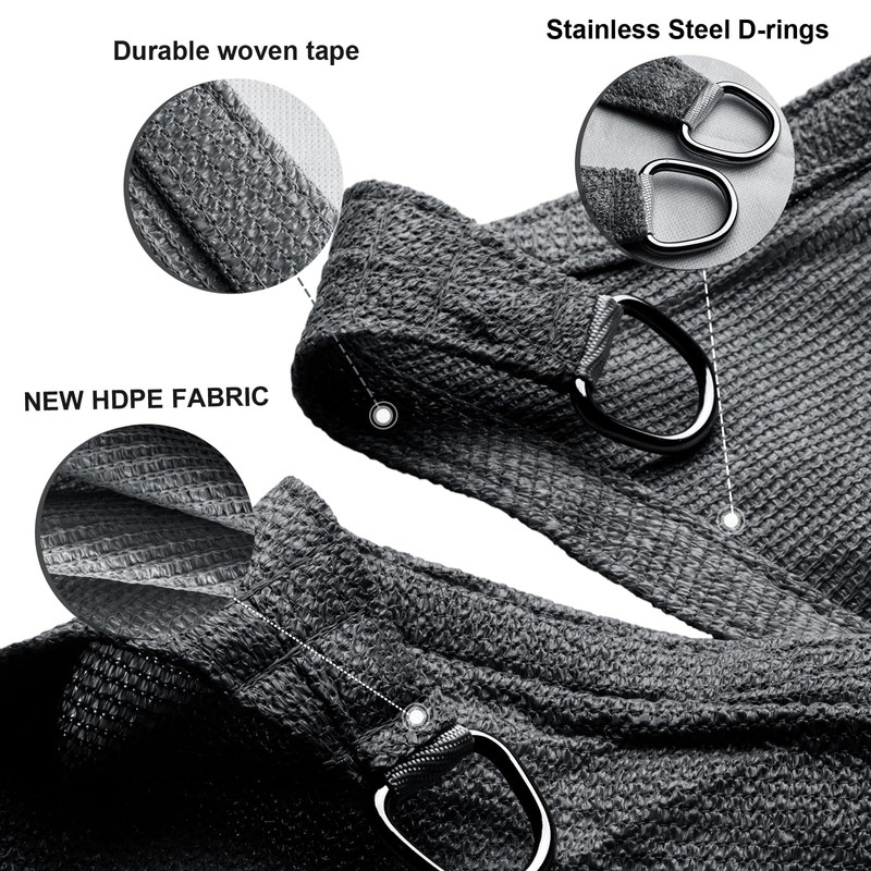 SUNLAX Custom Size Sun Shade Sail 8'x10'x12.8' Dark Grey Triangle