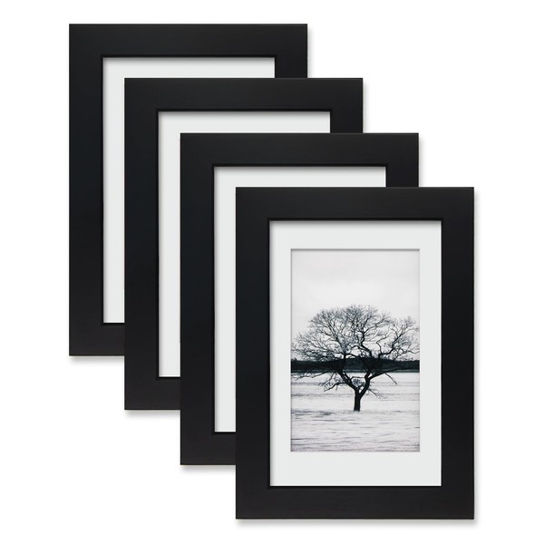 EGOFINE 6x4 Photo Frames Black Set of 4,Wooden Frames Matted