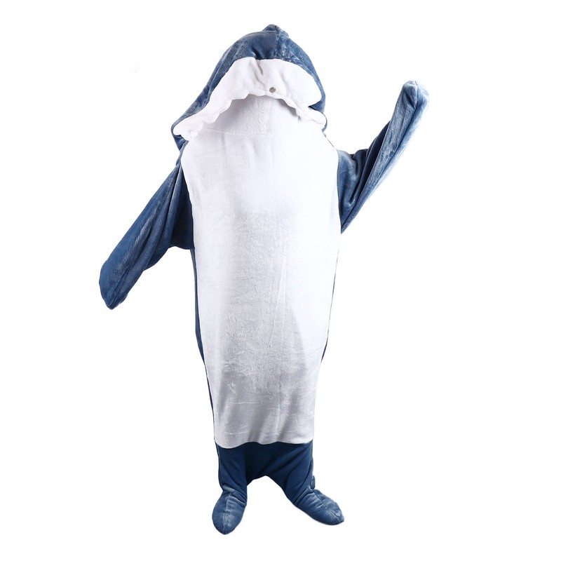 Wearable Shark Sleeping Bag Soft Cozy Flannel Hooded Blanket for