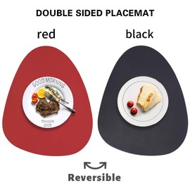 Juego de 6 manteles individuales reversibles de piel sintética color negro y rojo, manteles individuales redondos de poliuretano, resistentes al calor, antideslizantes, lavables para mesa de comedor