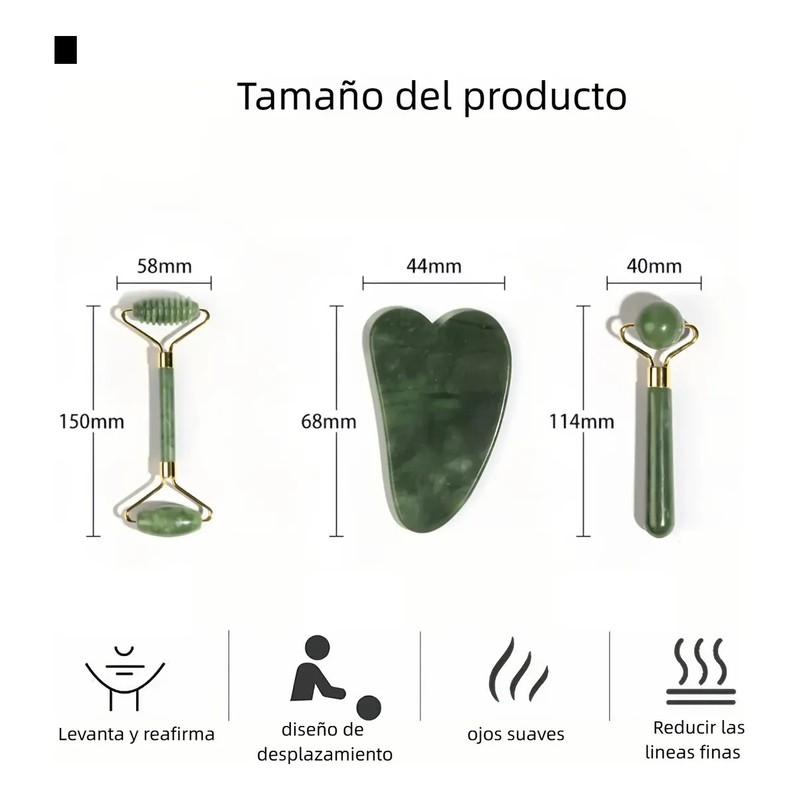 3pcs Rodillo De Masaje Facial De Jade Gua Sha Rejuvenece