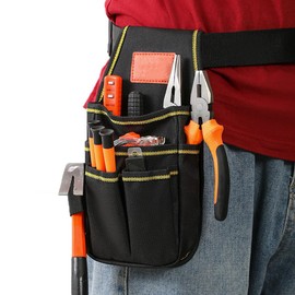 Berfea Tool Belt Pouch Small Pocket Tool Bag with Adjustable Nylon Belt, Heavy Duty Professional Waist Work Organizer Pocket Pouch for Electricians