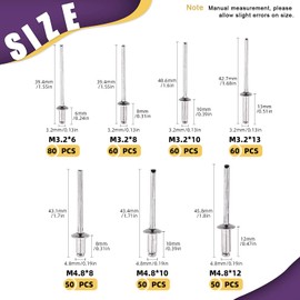 Swpeet 410Pcs 1/4" 5/16" 3/8" 1/2" Small Flange Aluminum Blind Rivets Kit, Silver Pop Rivets Open End Type Pop Rivet for Indoor and Outdoor Use
