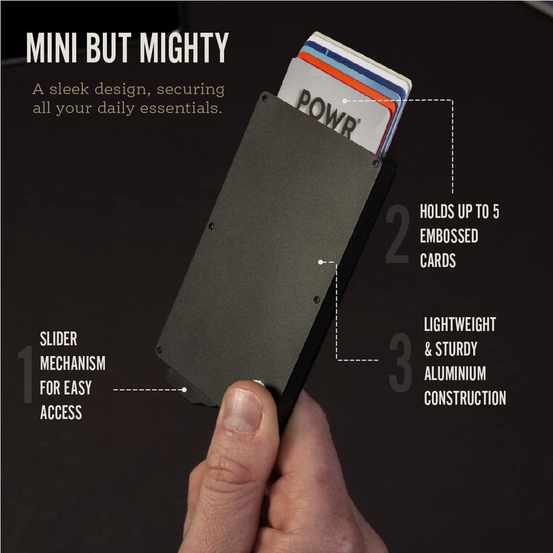 POWR Card Holder Wallet, Mens Minimalist Slim Metal RFID Blocking