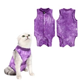 GOZINA Cat Recovery Suit, Anti-licking Cat Surgery Recovery Suit, High Elastic Cat Clothes, Breathable Cat Post Surgery Suit, Knitted Cotton Fabric Cat Onesie (Purple, S)