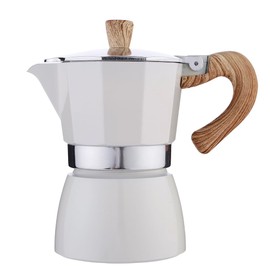 Espresso Maker, Direct Fire Type, Induction Compatible, Gas Stove, 3 Cups, 3 Cups, 5.1 fl oz (150 ml), Makinetta Mocha Pot, Outdoor, Camping, Small, Japanese Instruction Manual Included (White, 3 Cups